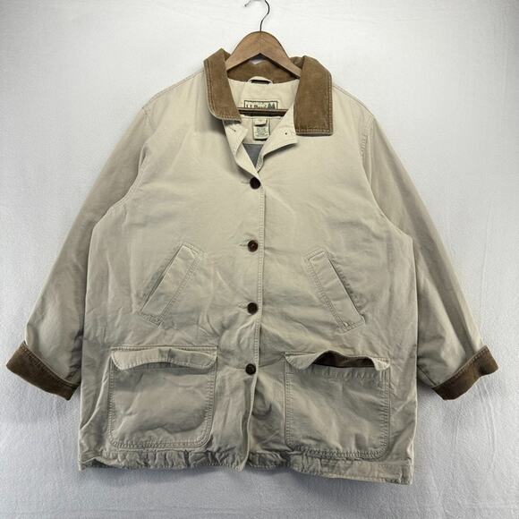 LL Bean Barn Chore Coat Womens 2X Beige Corduroy Collar Cuffs Vintage y2k Jacket - Picture 1 of 10